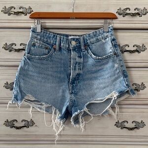 Zara Distressed Button Fly Denim Shorts